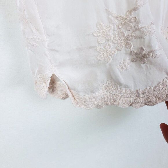 Angela Moda Silky Fairy Top Pale Pink Womens M Embroidered Delicate Split Back - Picture 5 of 8